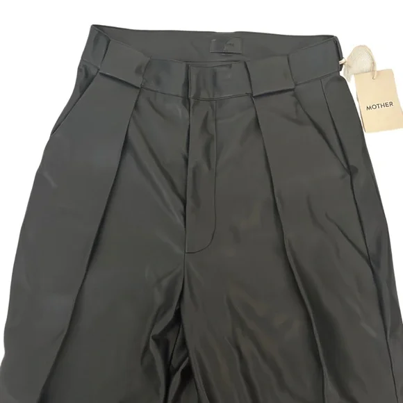 NWT Mother The High Waisted Tunnel Vision Sneak Wide Pleated Pants Faux Leather - Picture 6 of 12